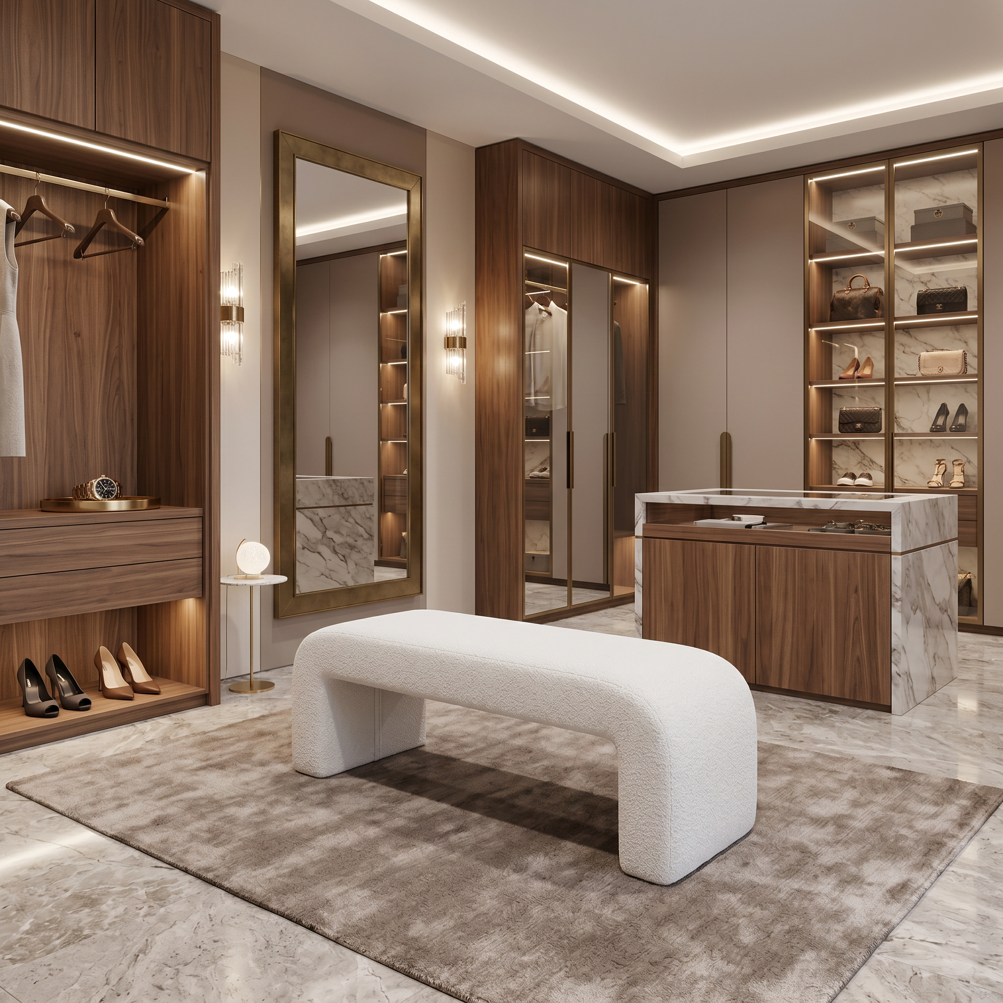 Banca Premium Lamb Wood Boucle, Alb, Homedit