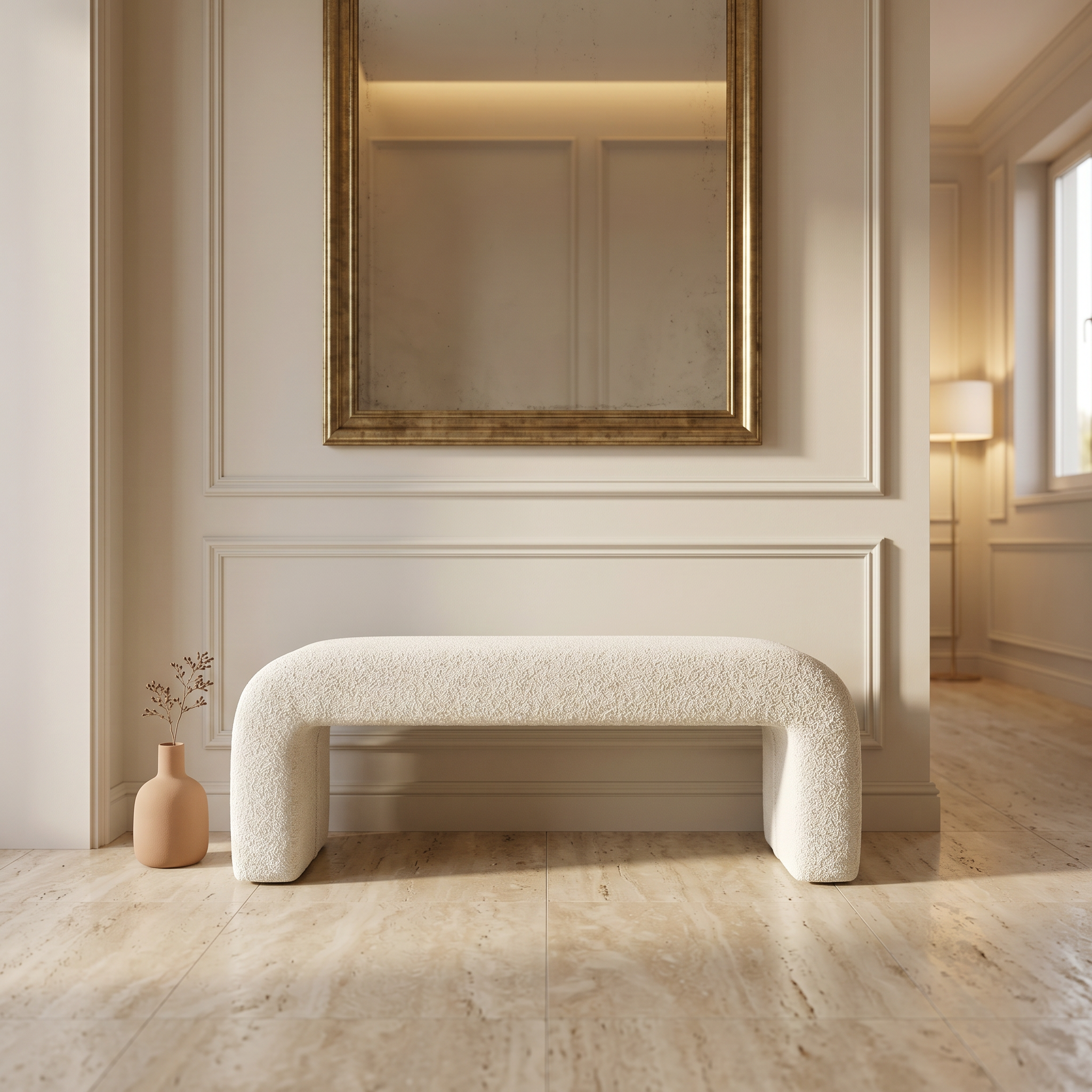 Banca Premium Lamb Wood Boucle, Alb, Homedit