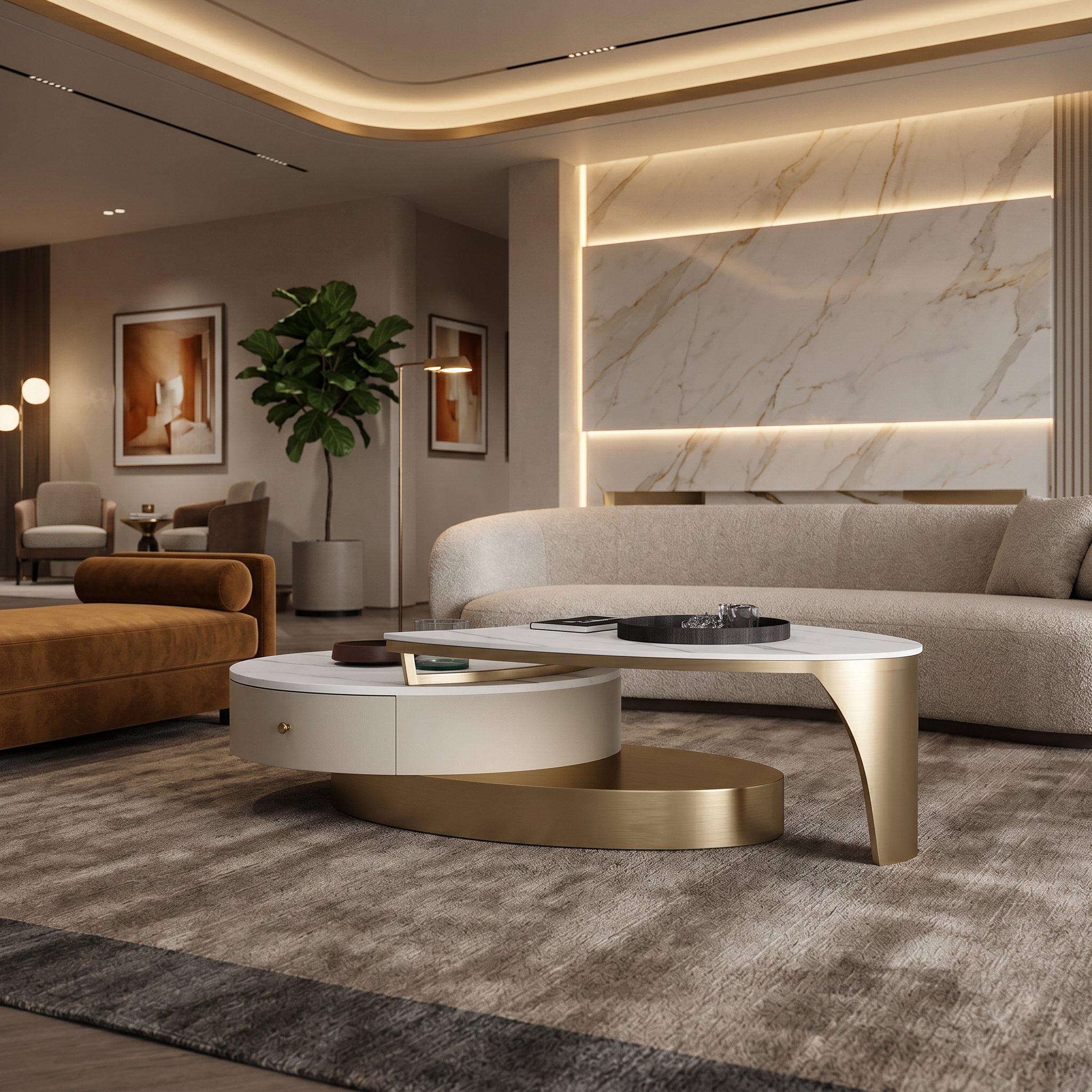 Masa living 175cm blat piatra naturala Meet Luxury, masa cafea Homedit