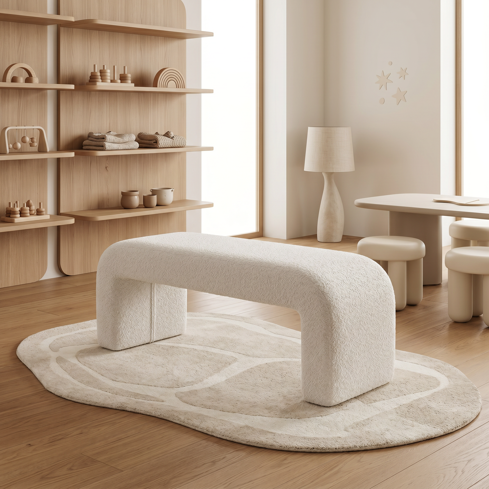 Banca Premium Lamb Wood Boucle, Alb, Homedit