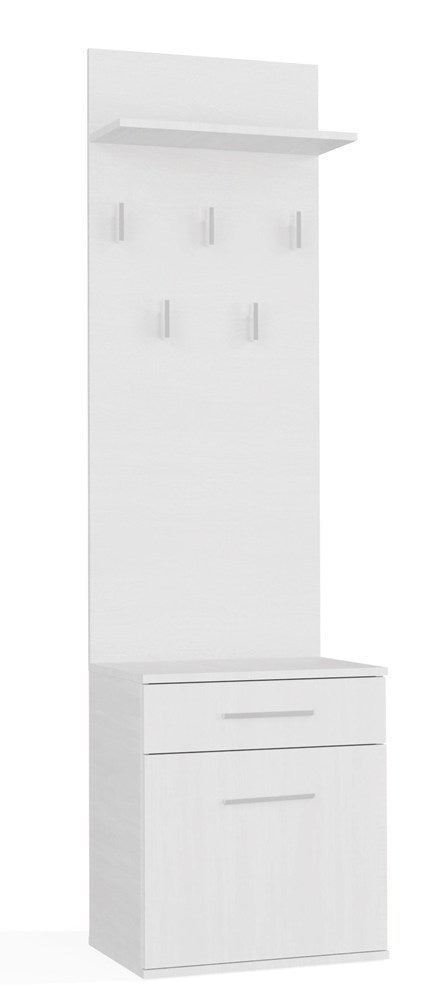 Cuier Duo cu pantofar și 5 agățători, 50 x 181 x 35 cm, Alb Mat, Homedit