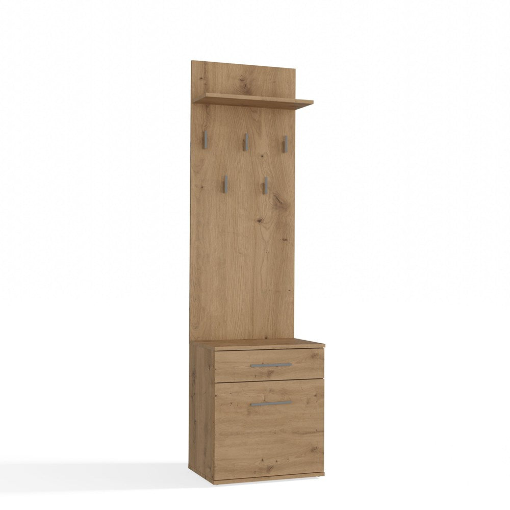 Cuier cu Pantofar Duo ARTISAN, cu 5 Agățătoare și Sertar, 50 x 181 x 35 cm, Stejar Artisan, Homedit