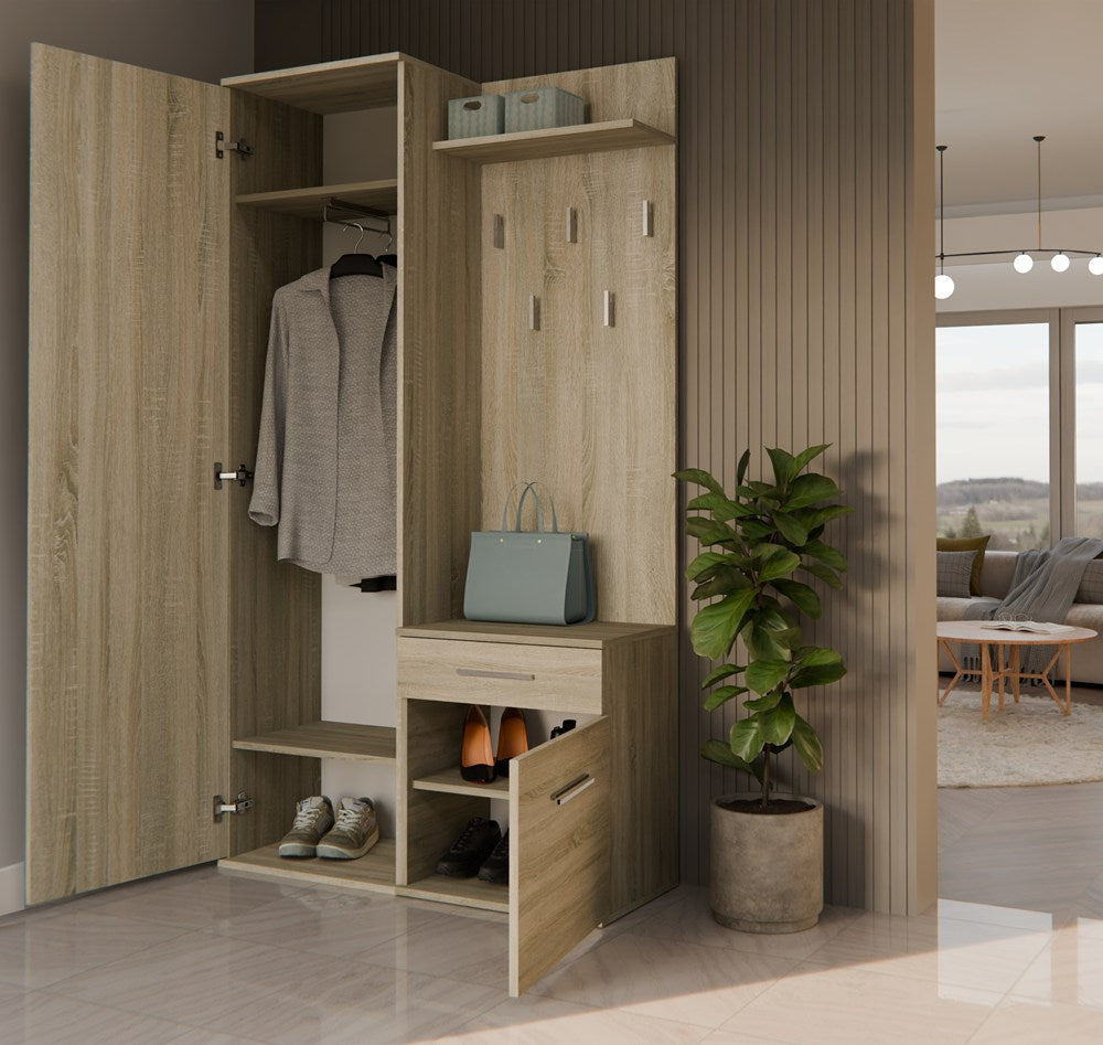 Garderobă Modulară DUO cu Dulap, Cuier și Corp Inferior, 150 x 180 x 35 cm, Stejar Sonoma, Homedit