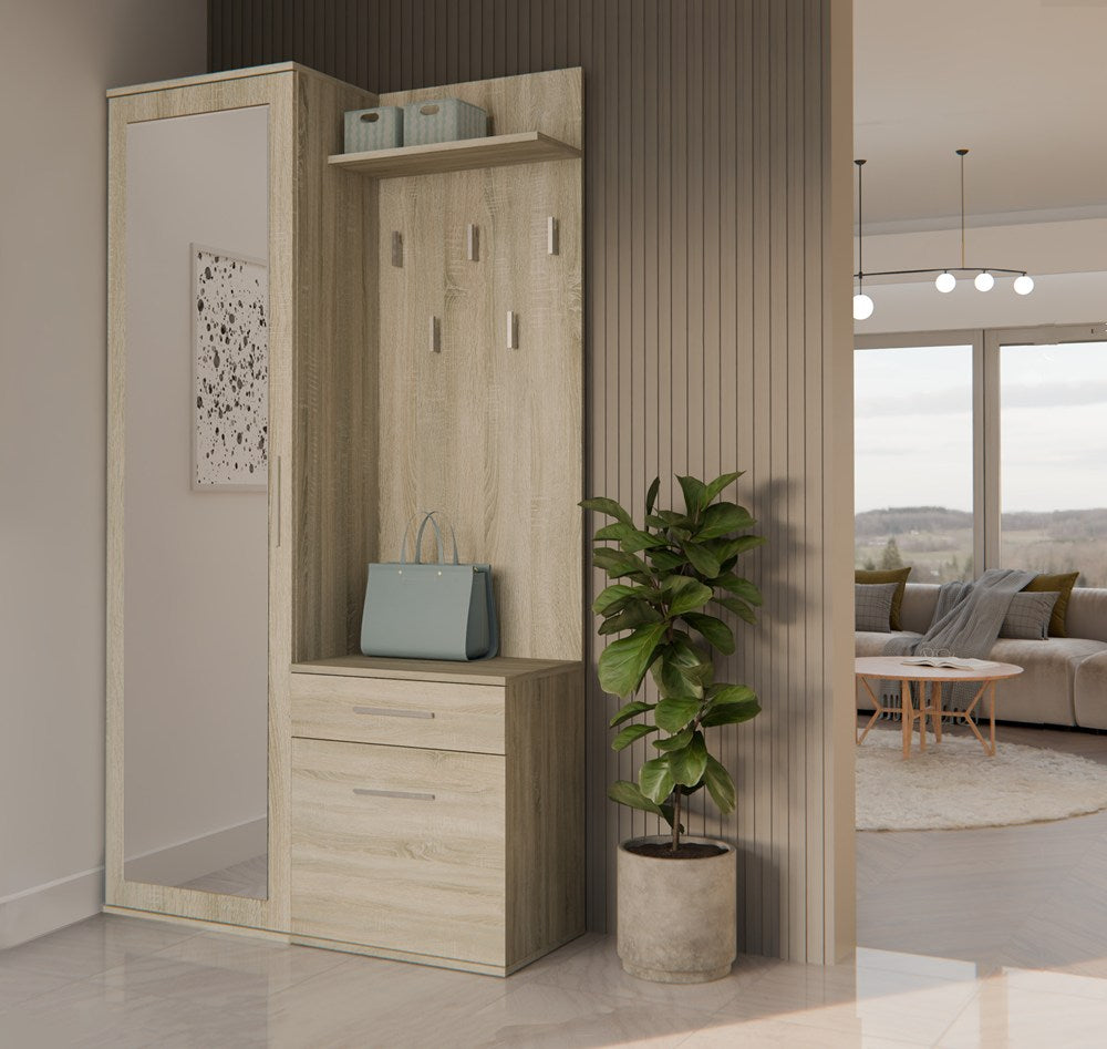Garderobă Modulară DUO cu Dulap, Cuier și Corp Inferior, 150 x 180 x 35 cm, Stejar Sonoma, Homedit