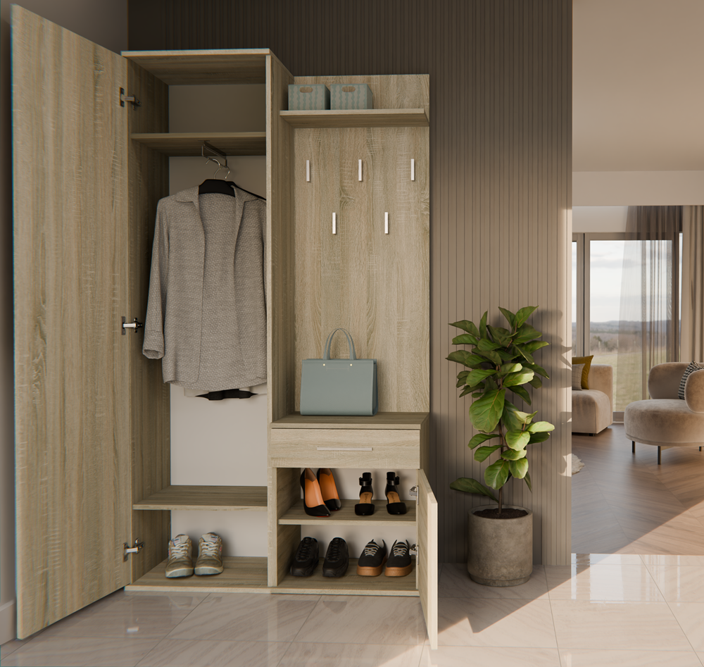 Garderobă Modulară DUO cu Dulap, Cuier și Corp Inferior, 150 x 180 x 35 cm, Stejar Sonoma, Homedit
