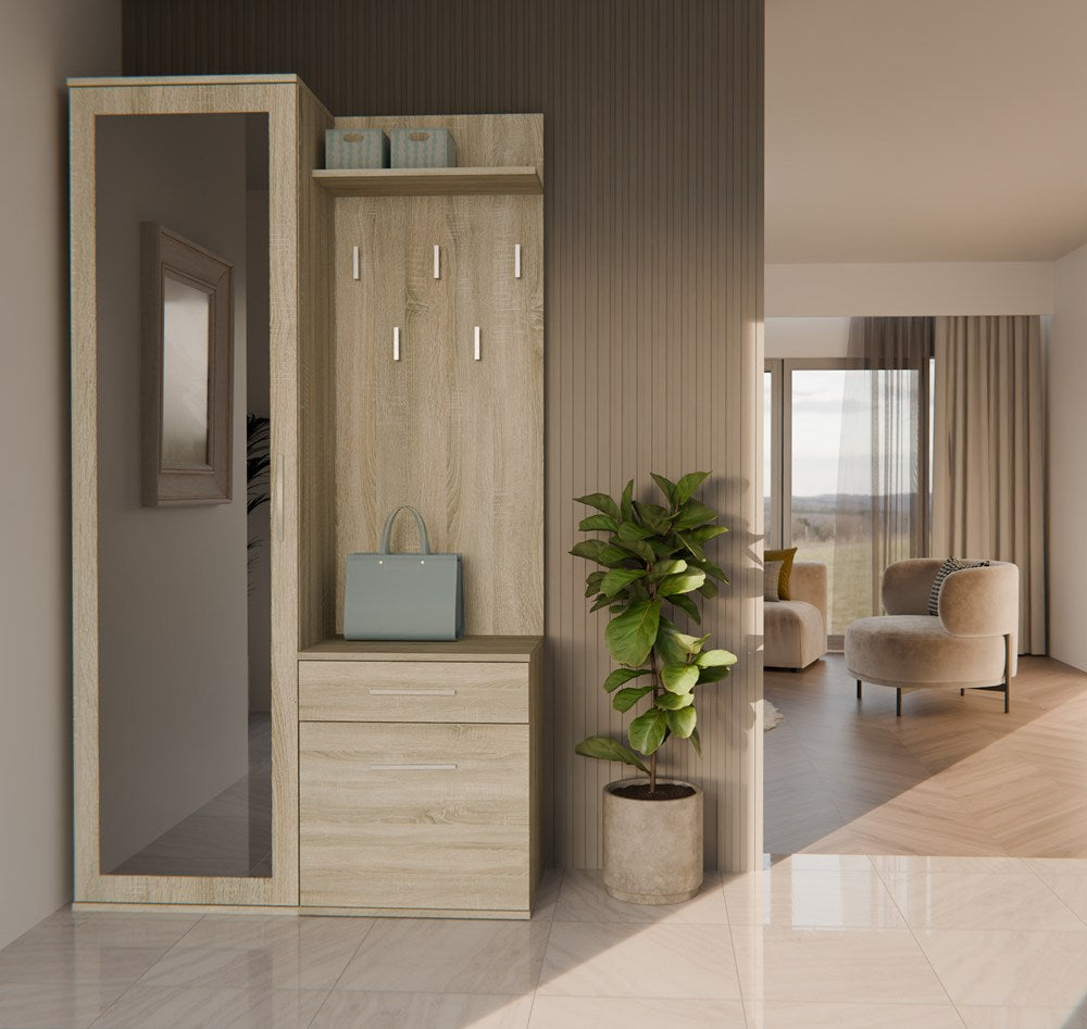 Garderobă Modulară DUO cu Dulap, Cuier și Corp Inferior, 150 x 180 x 35 cm, Stejar Sonoma, Homedit