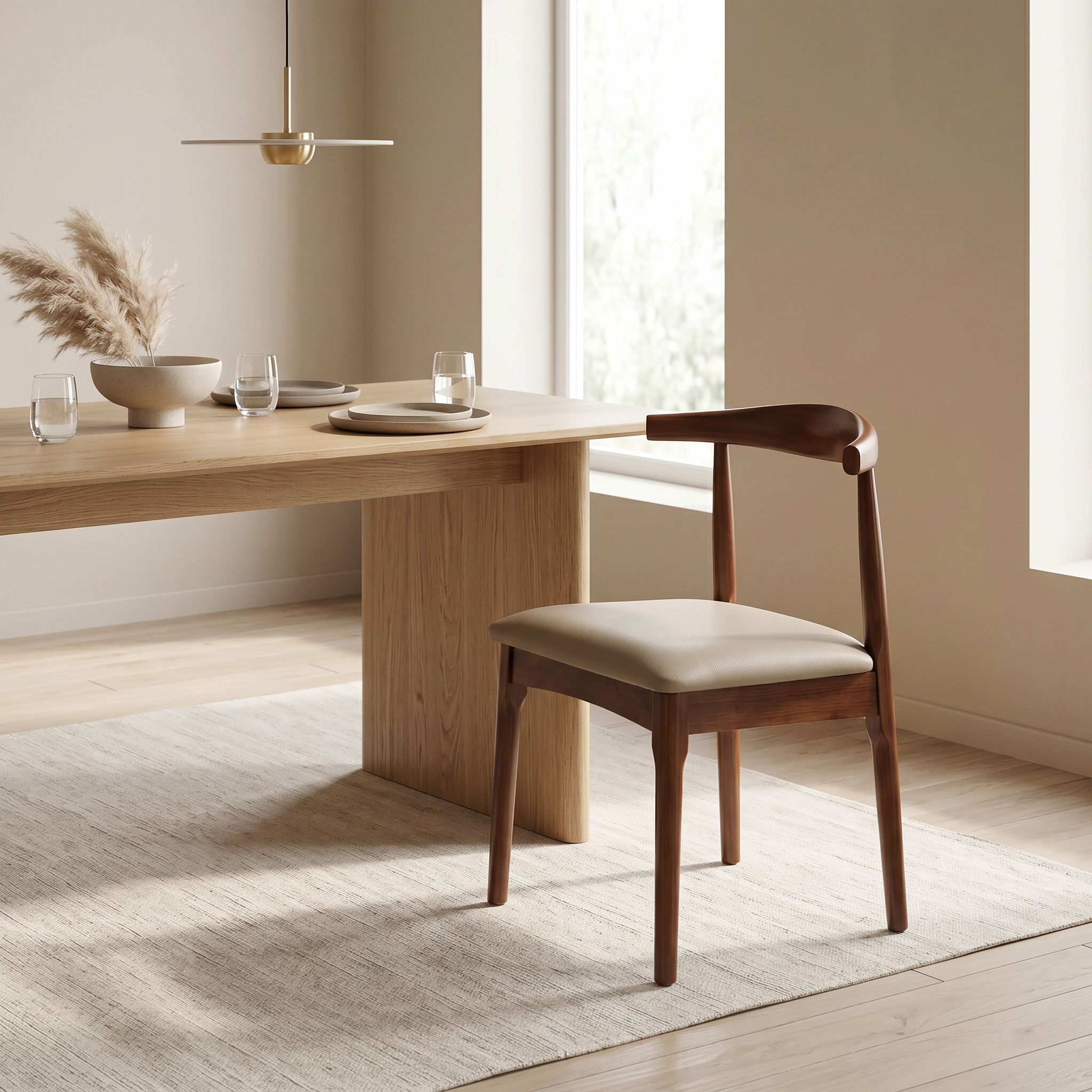Scaun Premium Wegner, Lemn Masiv de Cauciuc si Piele, 50 x 51 x 78 cm, Homedit