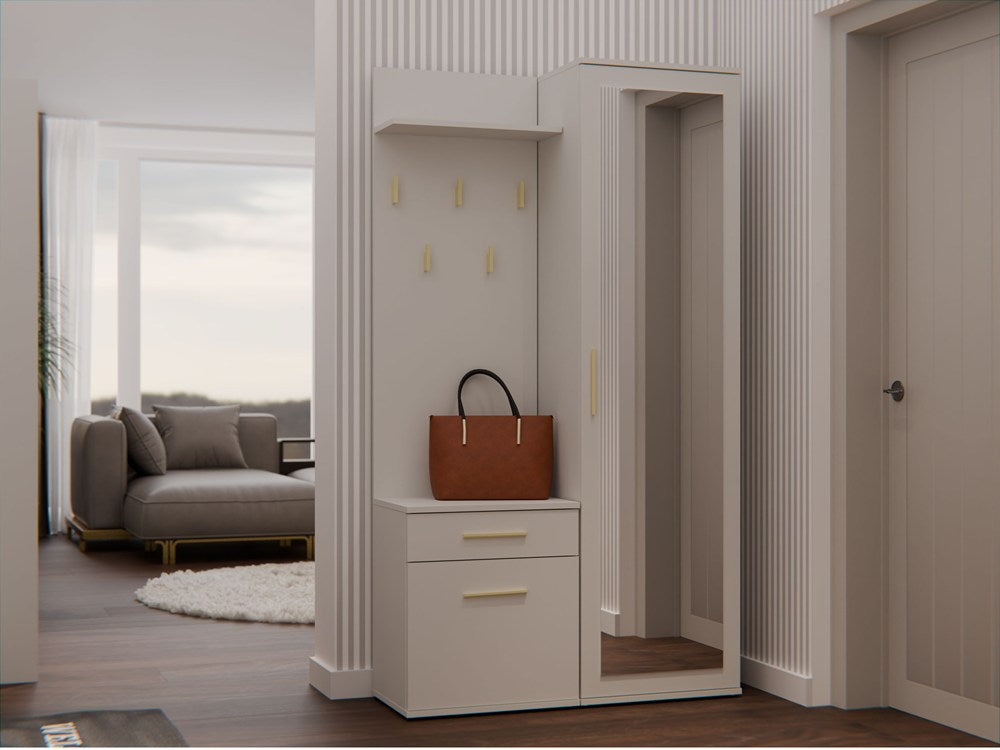 Garderobă Modulară Duo cu Oglindă, Cuier și Dulap, 150 x 180 x 35 cm, Bej Cașmir, Homedit