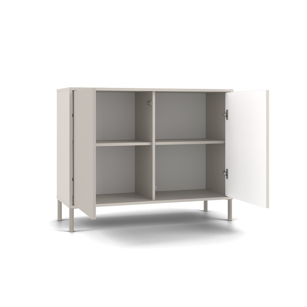 Comodă KAMARO 2D SLIM Front cu lamele, 103.5 x 82.5 x 40 cm, Bej Cașmir, Homedit