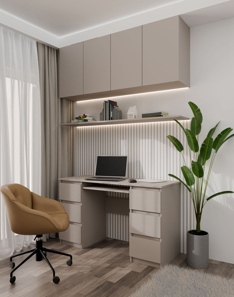 Birou Kuba cu 6 Sertare, 130 x 76 x 51 cm, Culoare Glina, Homedit