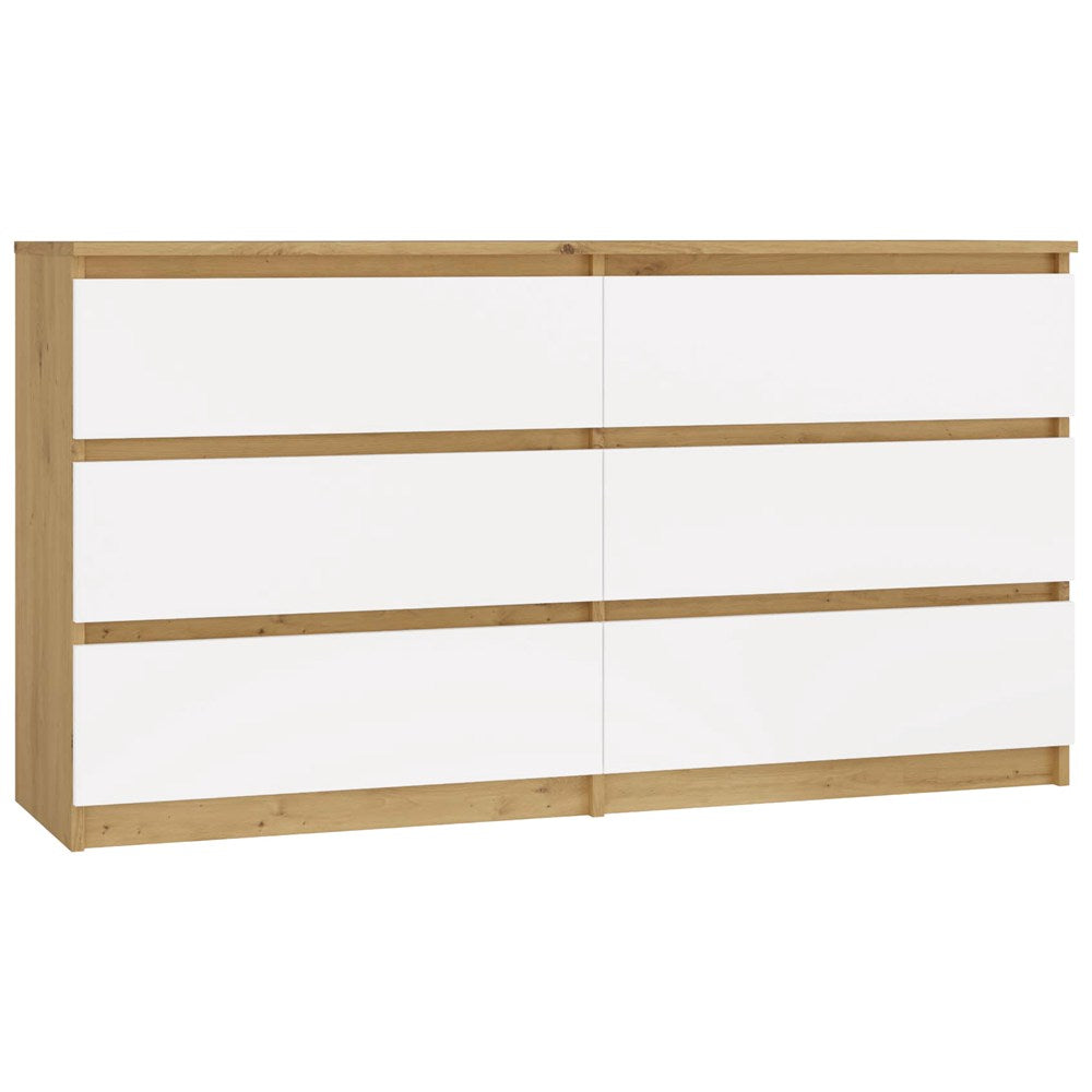 Comodă Malwa M6 140 cu 6 Sertare, 138 x 75 x 40 cm, Stejar Artisan și Alb, Homedit