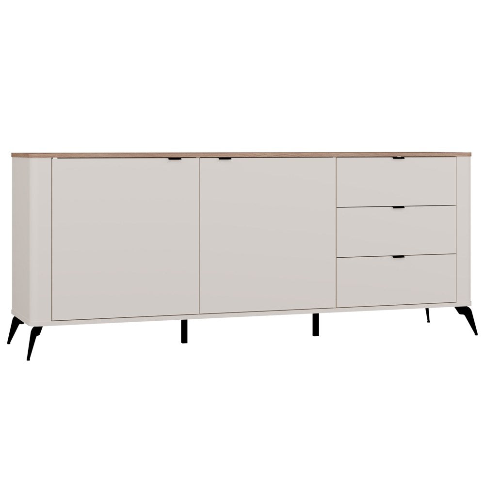 Comodă CORDOBA 2D3S, 2 uși și 3 sertare, 183 x 75 x 43 cm, Bej Cașmir cu Stejar Castello, Homedit