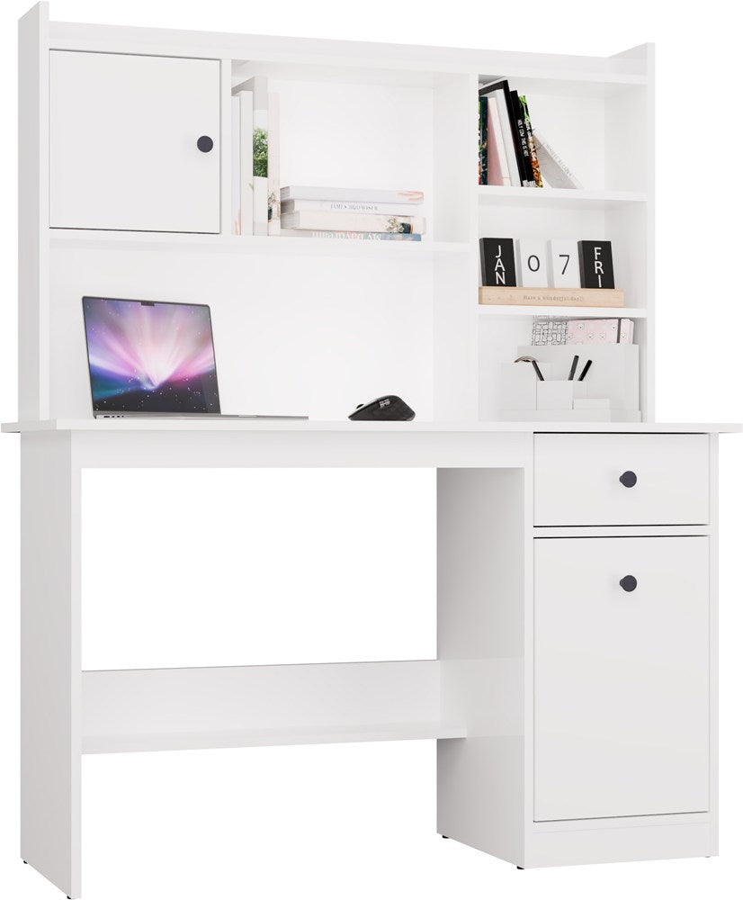 Birou CHESTER cu Suprastructură, 120 x 145 x 45 cm, Alb, Homedit