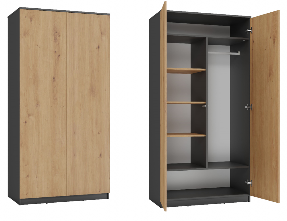 Dulap Malwa SD-90 cu sistem TIP-ON, 90 x 180 x 50 cm, Antracyt Artisan, Homedit