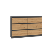Comodă Modernă Malwa M6/120 cu 6 Sertare, 120 x 75 x 30 cm, Antracyt și Stejar Artisan, Homedit