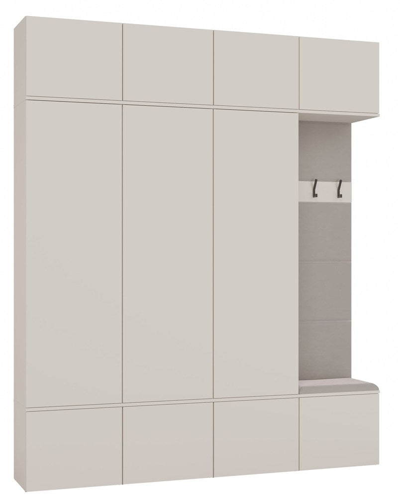 Garderobă Modulară HAGA IV 3Sz1W cu 3 Sifoniere, Cuier și Banchetă, 200 x 238 x 35 cm, Bej Cașmir, Homedit