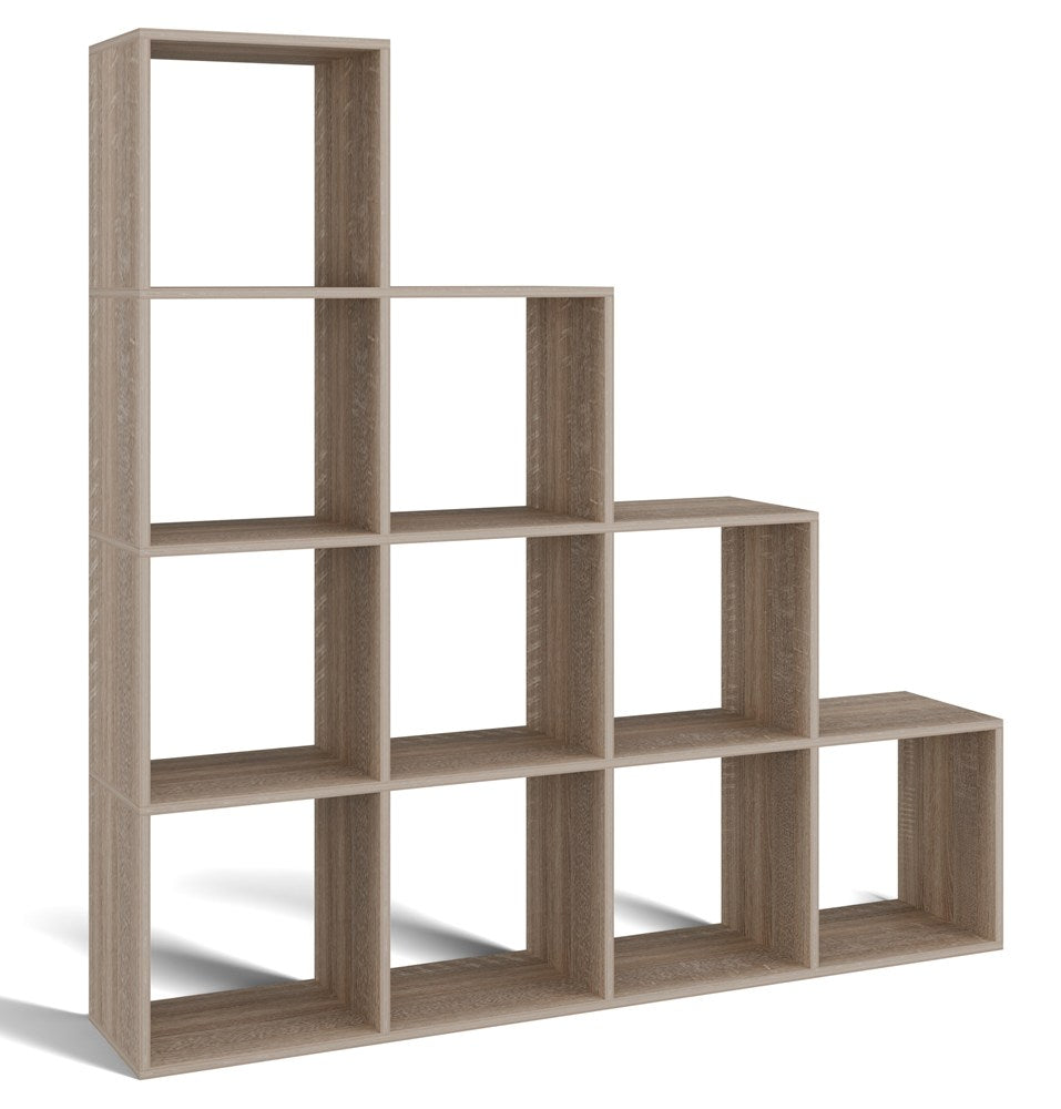 Raft Step 4X4 cu 10 Compartimente, 153 x 153 x 30 cm, Stejar Sonoma, Homedit