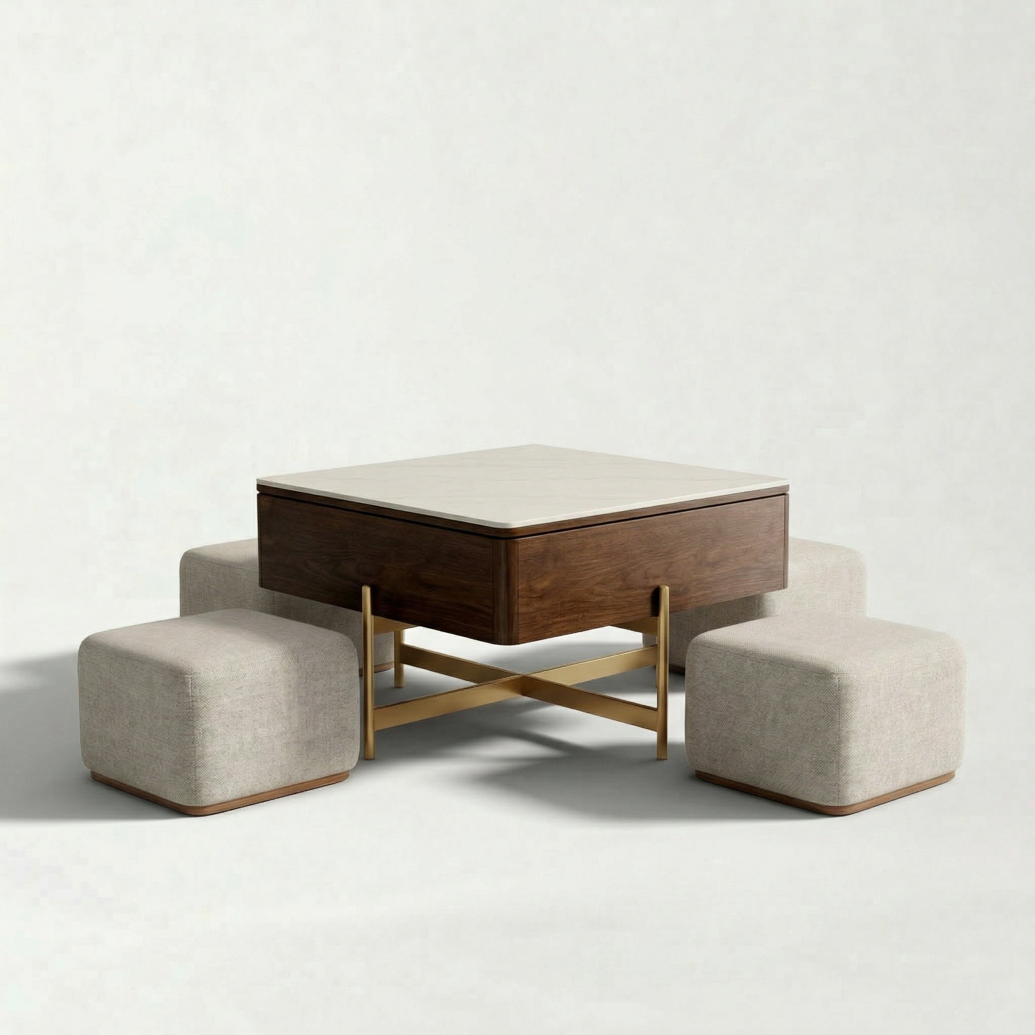 Set Masa de Cafea cu 4 Pufuri, 80 x 80 x 54 cm Elevia, Homedit