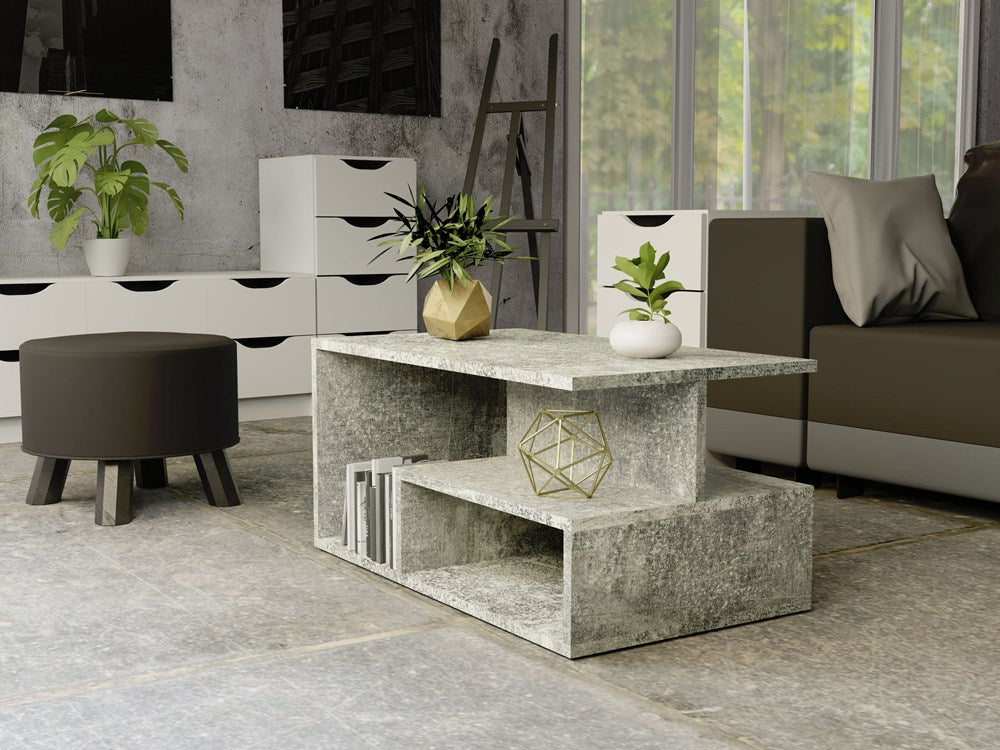 Masă de cafea Prima cu poliță, design modern, 90 x 43 x 51 cm, Beton, Homedit