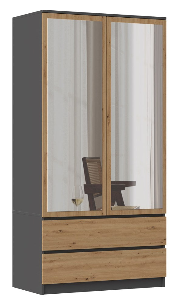 Dulap Modern Malwa SS-90L cu 2 Oglinzi, 90 x 180 x 50 cm, Antracyt Stejar Artisan, Homedit