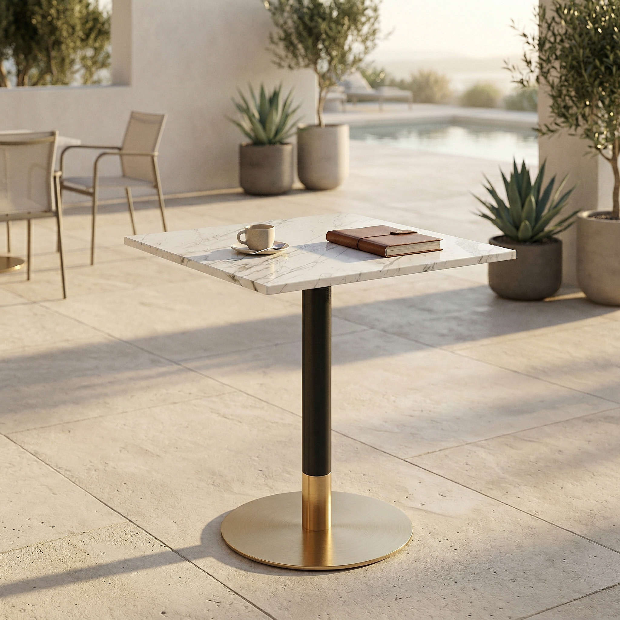 Masa Cocktail Patrata 80 x 75 cm Marble Brushed gold, Homedit