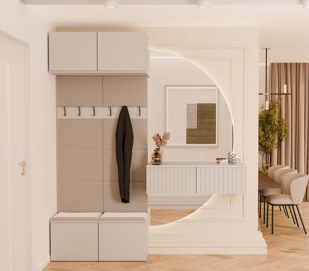 Garderobă Modulară HAGA II 2W cu 2 Suporturi, 100 x 238 x 35 cm, Bej Cașmir, Homedit