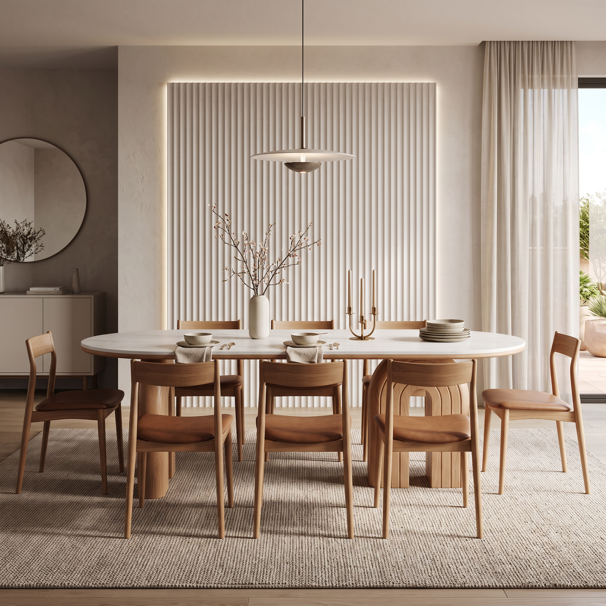 Masa Dining Bolta, Lemn Masiv Furniruit Si Piatra Sinterizata, Homedit