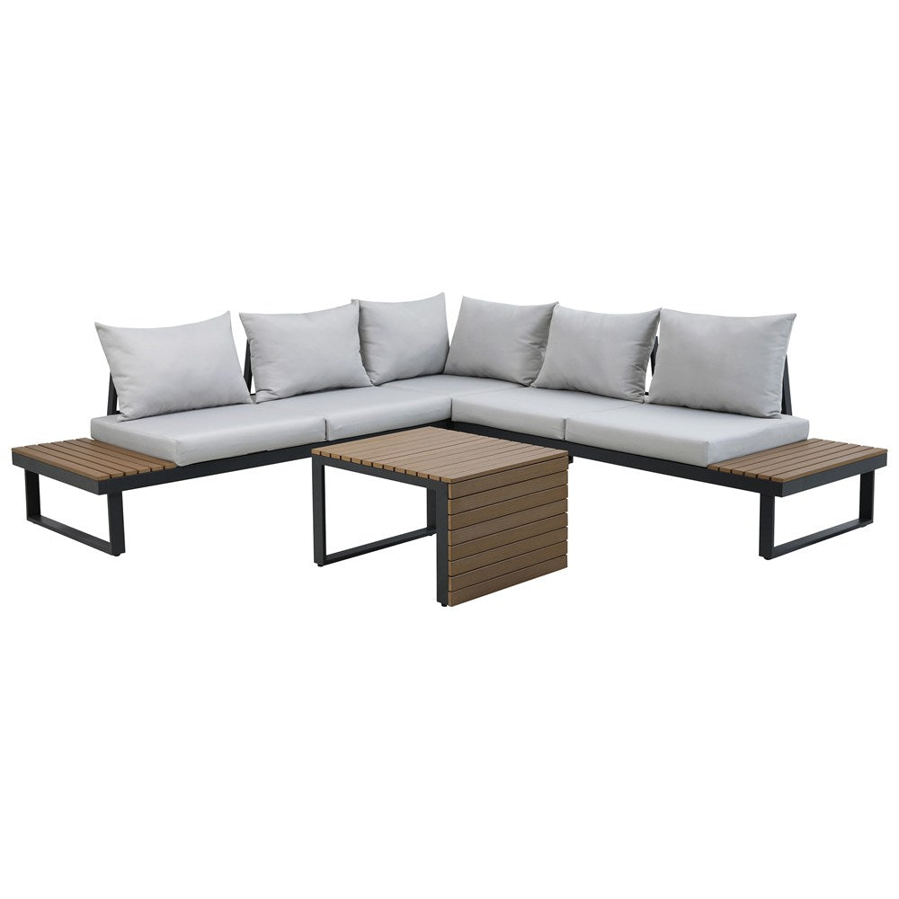 Set Mobilier Grădină Modular MARBELLA, Canapea, Colțar și Măsuță, 159 x 63 x 68.5 cm, Gri, Homedit