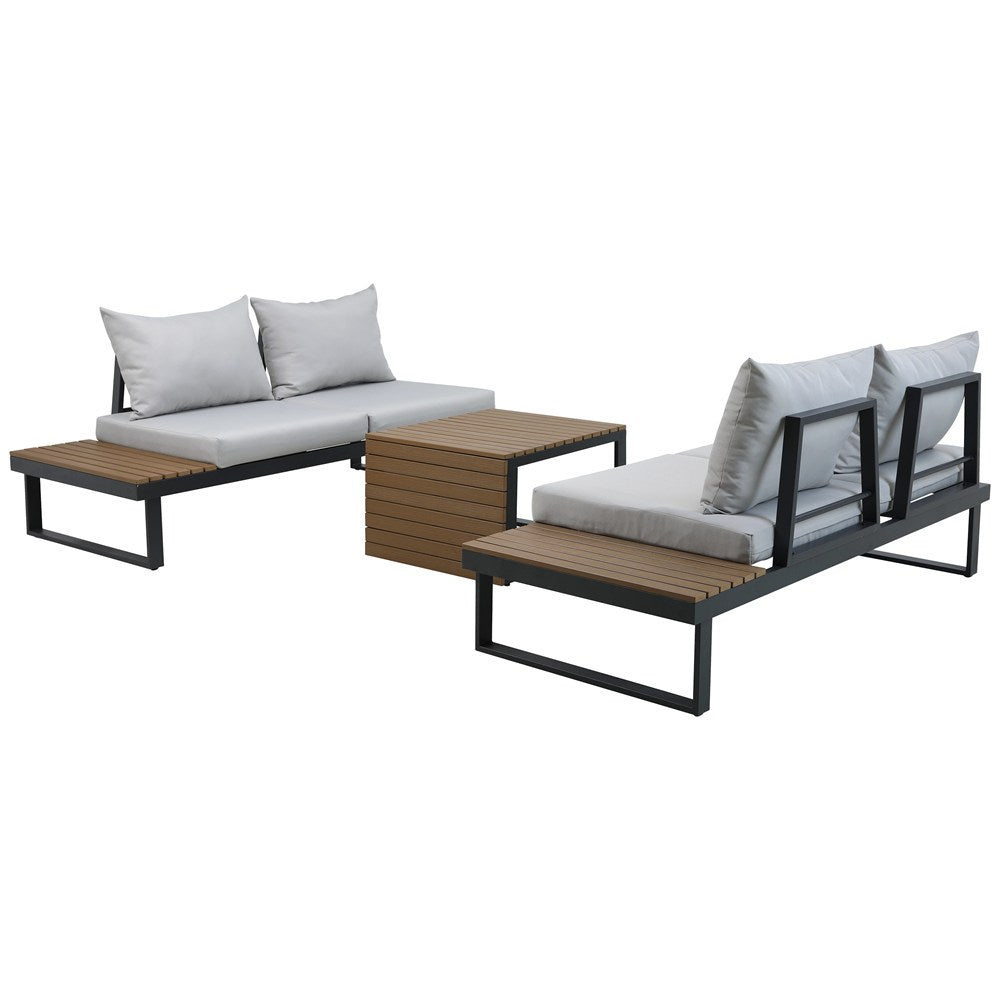 Set Mobilier Grădină Modular MARBELLA, Canapea, Colțar și Măsuță, 159 x 63 x 68.5 cm, Gri, Homedit