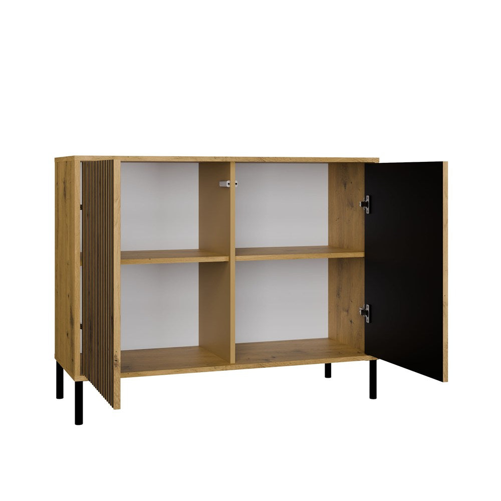 Comodă KAMARO 2D SLIM, Fronturi Riflate, 103.5 x 82.5 x 40 cm, Stejar Artisan, Homedit