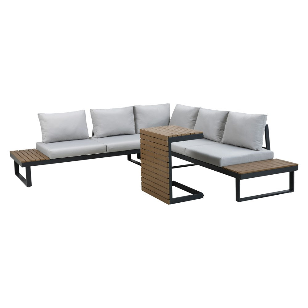 Set Mobilier Grădină Modular MARBELLA, Canapea, Colțar și Măsuță, 159 x 63 x 68.5 cm, Gri, Homedit