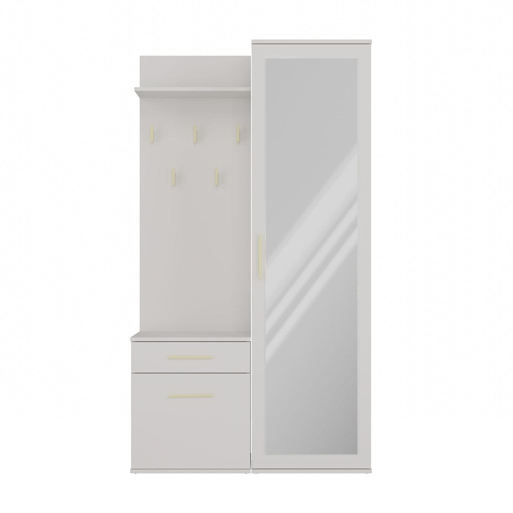 Garderobă Modulară Duo cu Oglindă, Cuier și Dulap, 150 x 180 x 35 cm, Bej Cașmir, Homedit