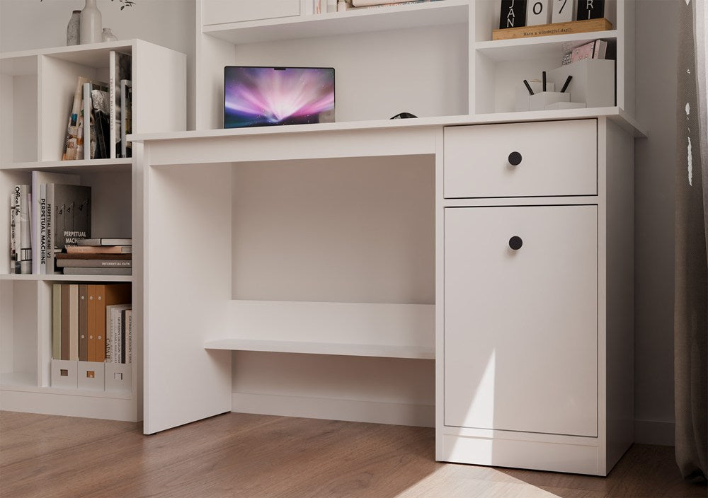 Birou CHESTER 120 cu Dulap și Sertar, 120 x 75 x 45 cm, Alb Mat, Homedit