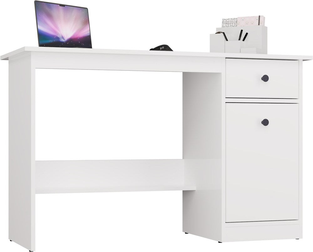 Birou CHESTER 120 cu Dulap și Sertar, 120 x 75 x 45 cm, Alb Mat, Homedit