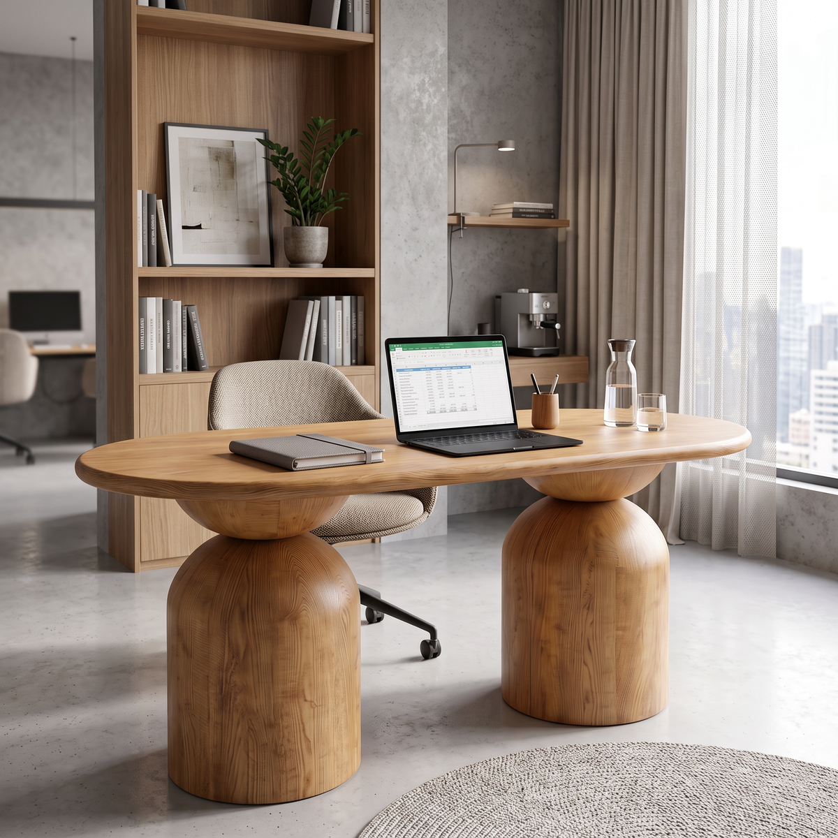 Masa Premium din Lemn Masiv Furnir 220 cm x 80 cm x 75 cm DoubleBell Light, Homedit