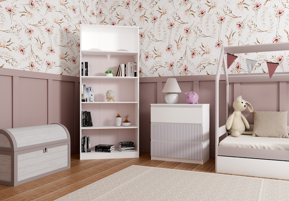 Comodă Malwa M3 ARTESO cu 3 sertare, model roz, 70 x 75 x 40 cm, Alb cu Roz, Homedit