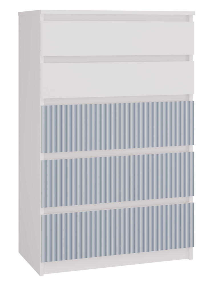 Comodă MALWA M5 ARTESO cu 5 sertare, design modern, 70 x 109.5 x 40 cm, Alb cu Albastru, Homedit