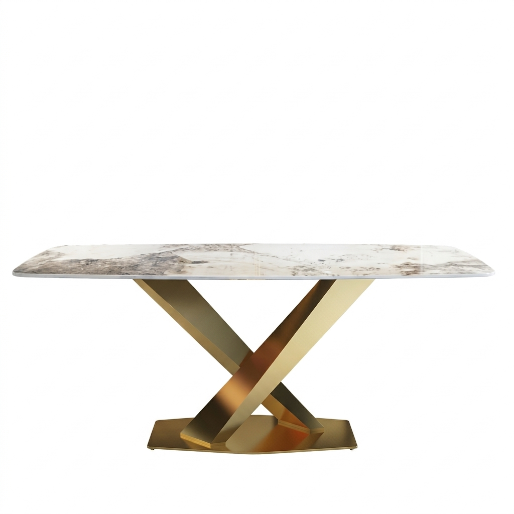 Masa Dining Oțel Galvanizat si Piatra Naturala Premium MaestroGold, 160 x 90 cm, Homedit