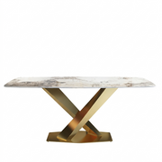 Masa Dining Oțel Galvanizat si Piatra Naturala Premium MaestroGold, 140 x 90 cm, Homedit
