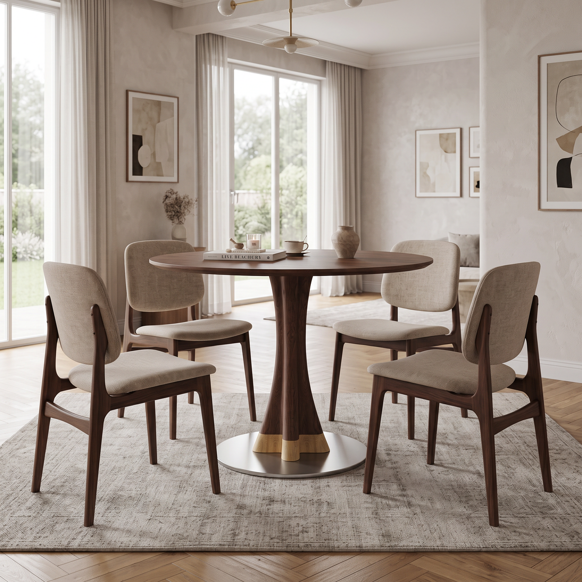 Masa Dining Colia, Lemn de Cauciuc si Baza din Otel Inoxidabil, Homedit