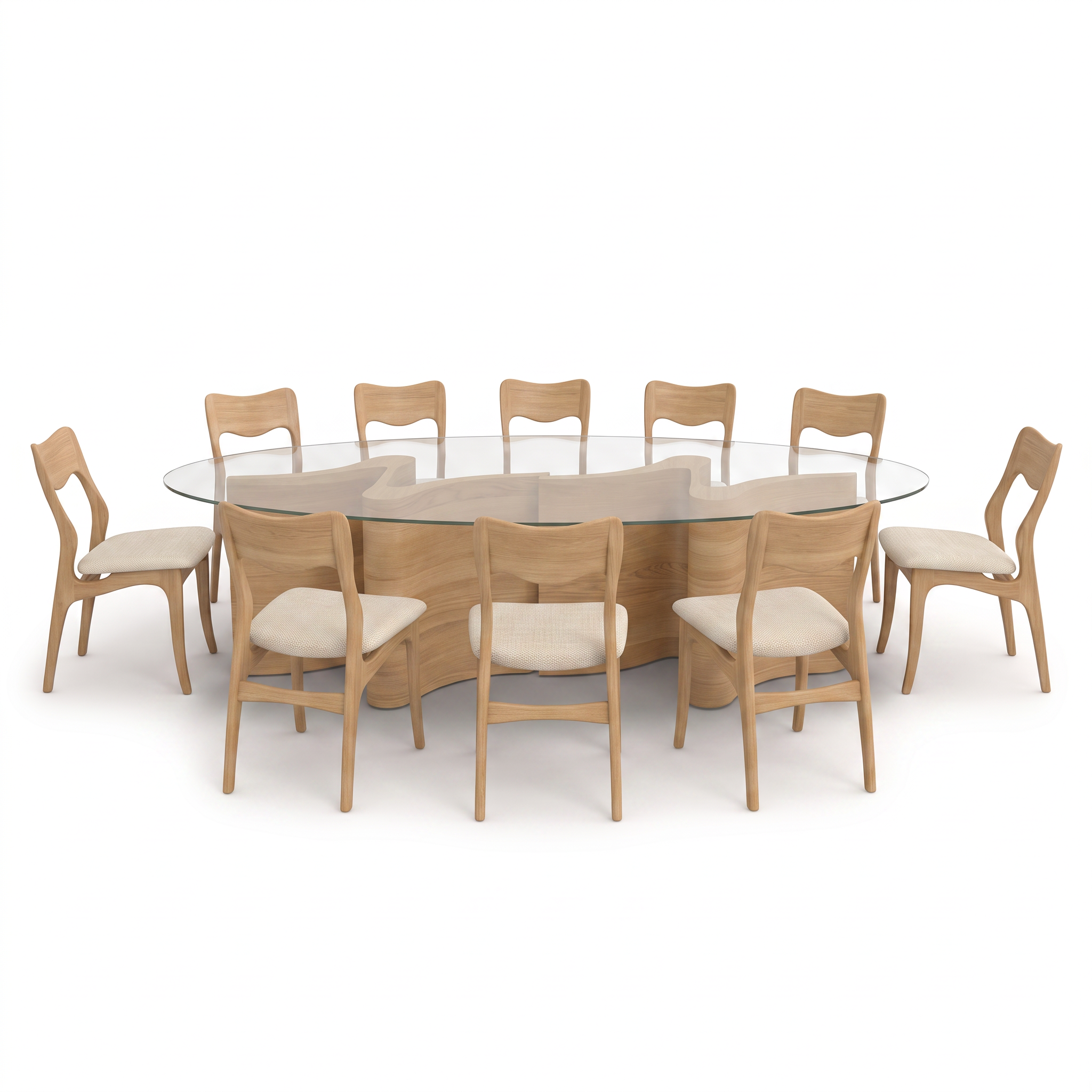Masa Dining Lemn Masiv Furniruit cu Blat de Sticla Meandra, Fluid Homedit