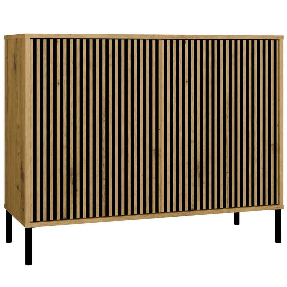 Comodă KAMARO 2D SLIM, Fronturi Riflate, 103.5 x 82.5 x 40 cm, Stejar Artisan, Homedit