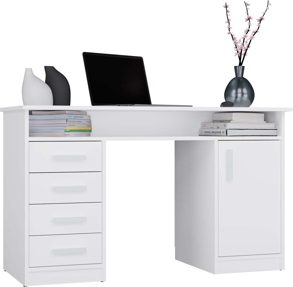 Birou ADA cu 4 Sertare si Dulap, 125 x 75 x 55 cm, Alb, Homedit