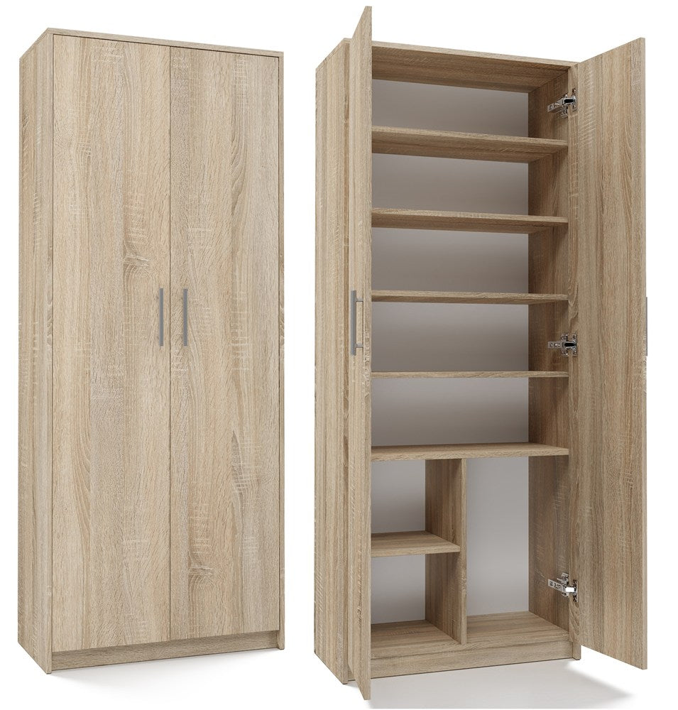 Raft Oliv 2D cu 8 Polițe și 2 Uși, 74 x 180 x 35 cm, Stejar Sonoma, Homedit