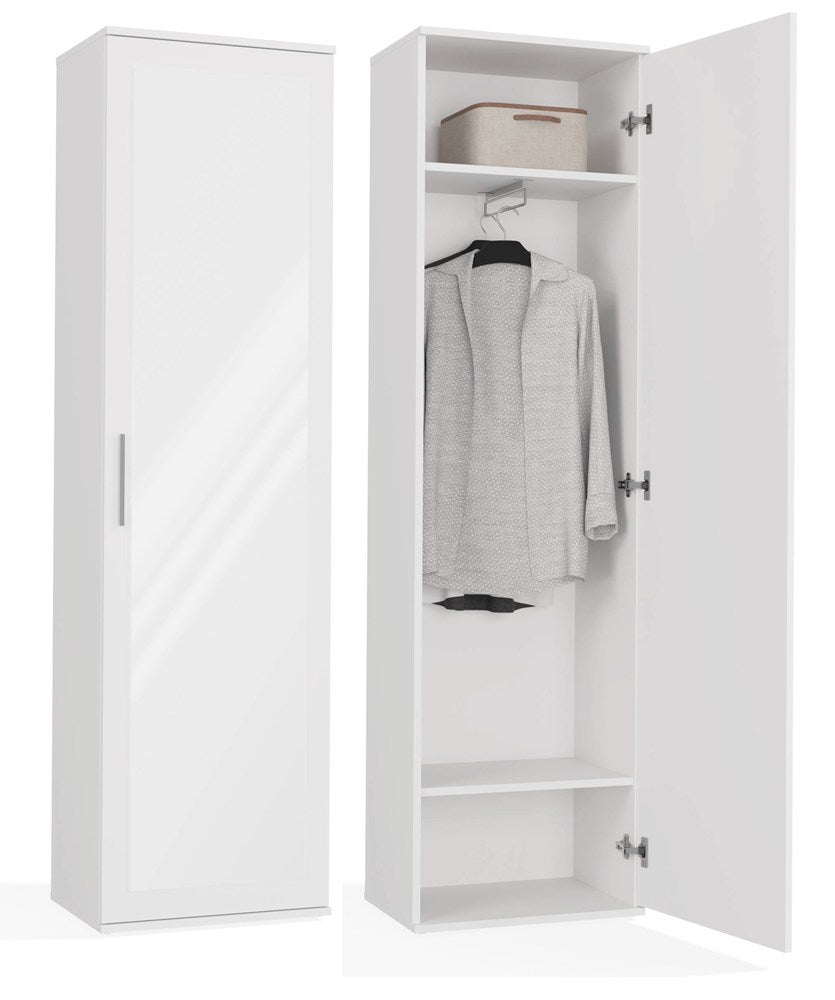 Garderobă DUO cu oglindă, 50 x 180 x 35 cm, Alb Mat, Homedit
