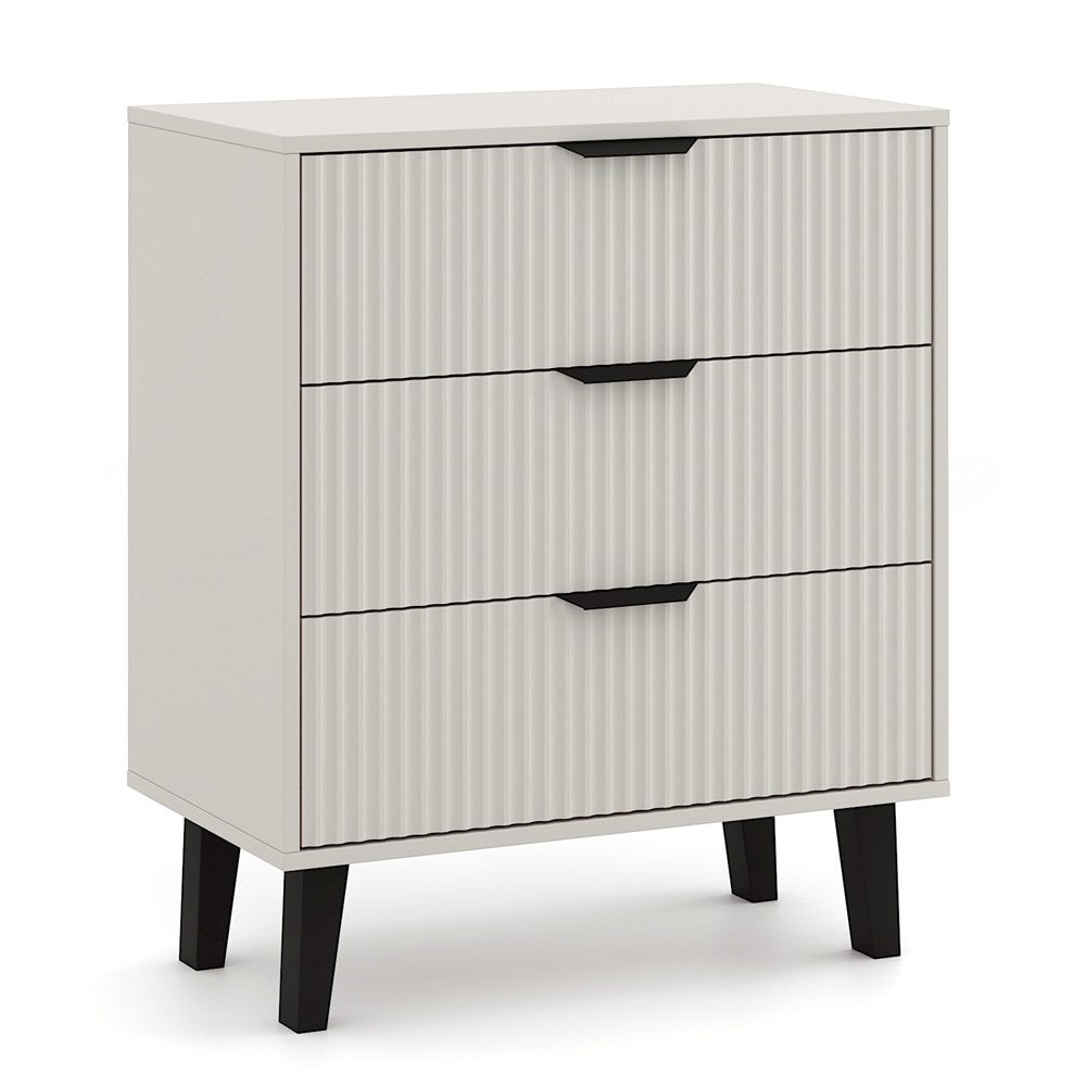 Comodă Scandi 3S SLIM cu 3 Sertare și Fronturi Riflate, 70 x 81.5 x 39 cm, Bej Cașmir, Homedit
