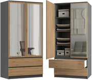 Dulap Modern Malwa SS-90L cu 2 Oglinzi, 90 x 180 x 50 cm, Antracyt Stejar Artisan, Homedit