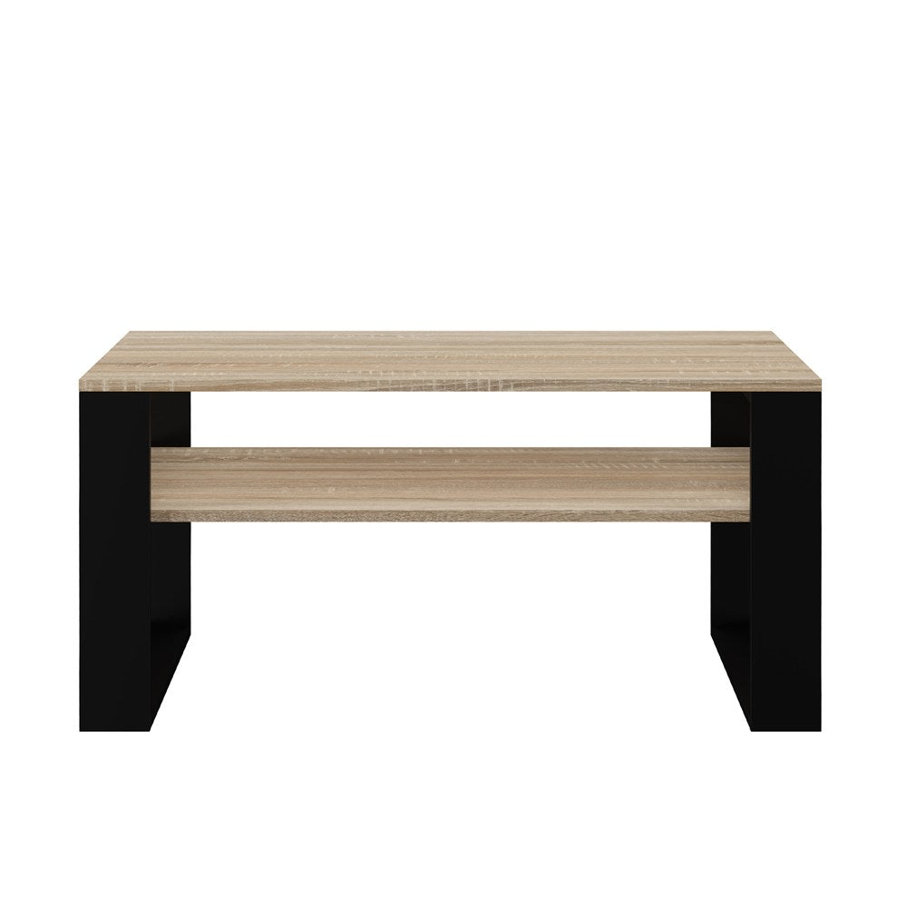 Masă Cafea Modern 1P cu Poliță, 90 x 50 x 58 cm, Stejar Sonoma și Negru, Homedit