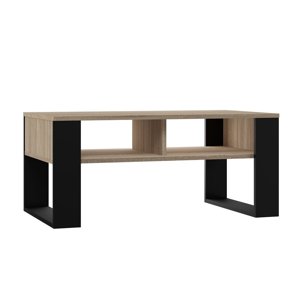 Masă de cafea Modern 2P cu 2 polițe, 90 x 50 x 58 cm, Stejar Sonoma Negru, Homedit