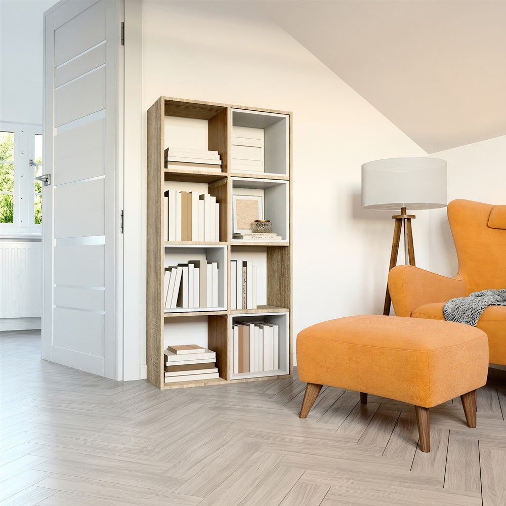 Raft Malax 2X4 cu 8 compartimente deschise, 147 x 75 x 30 cm, Stejar Sonoma, Homedit